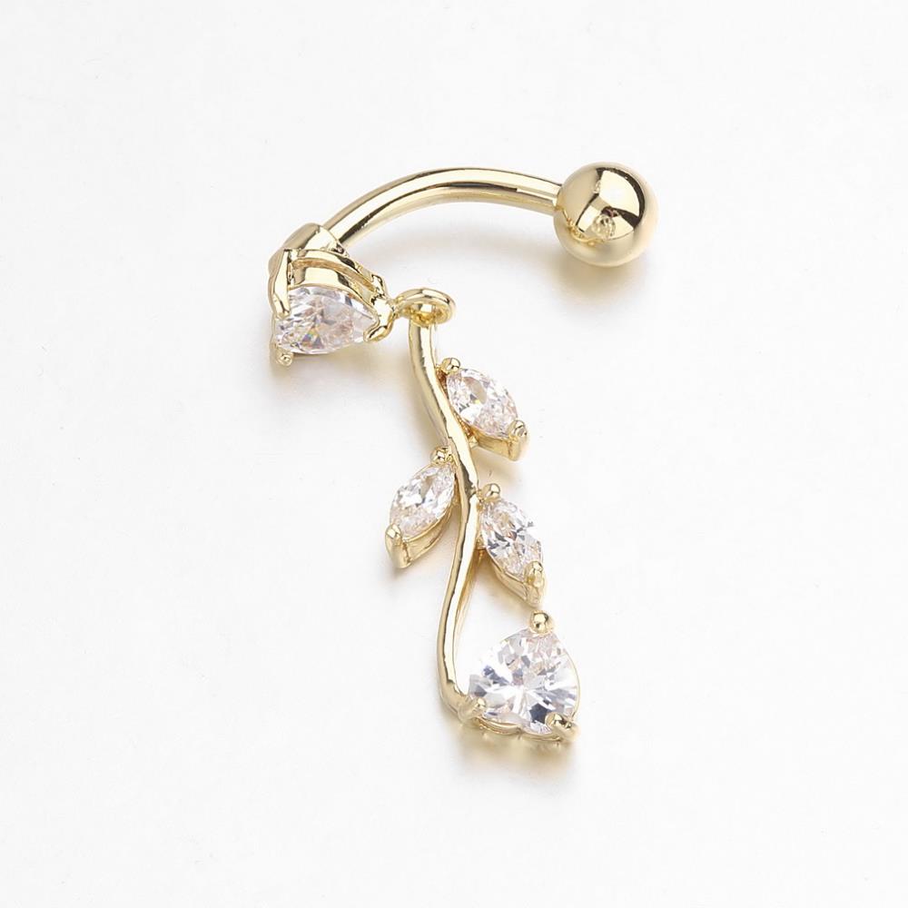  Latest Design Leaves Gold Plated Belly Button Sexy Women Navel Ring Dangle leaf Body Jewelry