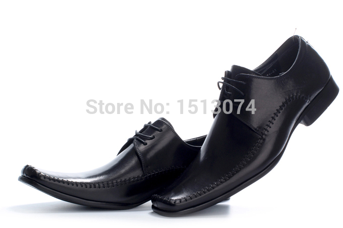 Italian Mens Dress Shoes Sewing Thread Square Toe Men Black Shoes ...