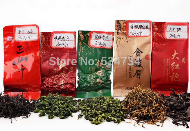 5 Different Flavor Chinese Tea including Black Green Jasmine Flower Tea Puerh Oolong Tieguanyin Dahongpao M02