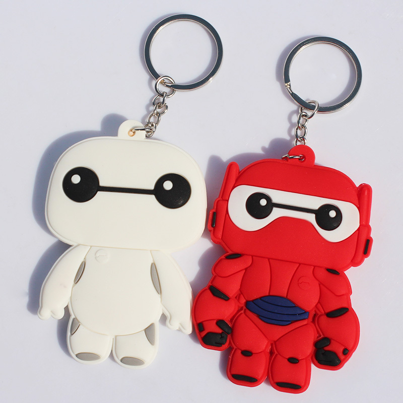 2pcs/lot 8cm Q versão grande herói 6 Baymax Silicone chaveiros pingentes