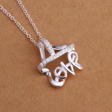2015 New arrival fashion design love pendant necklace for women Silver color with CZ pave collares