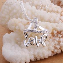 2015 New arrival fashion design love pendant necklace for women Silver color with CZ pave collares