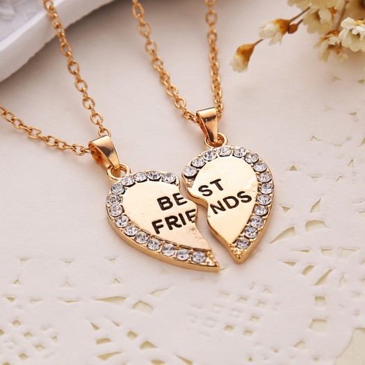 Colar Fine Jewelry 2015 Hot Fashion Women Retro Necklace Heart shaped Necklaces Pendant 2colour Best Friends