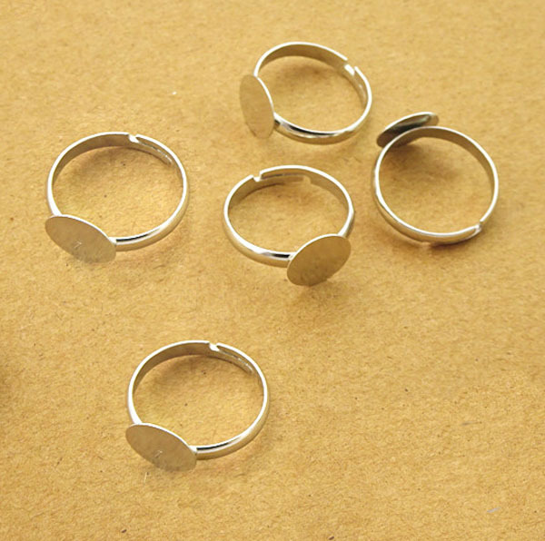 50pcs 10mm Pad Diy Silver Plated Ring Base Anillo Adjustable Ring Blanks Glue On Cabochon Rings