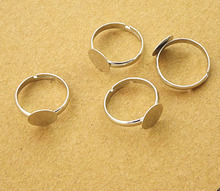 50pcs 10mm Pad Diy Silver Plated Ring Base Anillo Adjustable Ring Blanks Glue On Cabochon Rings