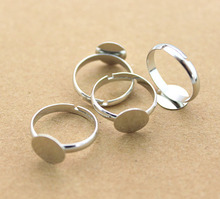 50pcs 10mm Pad Diy Silver Plated Ring Base Anillo Adjustable Ring Blanks Glue On Cabochon Rings