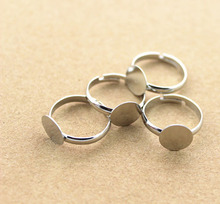 50pcs 10mm Pad Diy Silver Plated Ring Base Anillo Adjustable Ring Blanks Glue On Cabochon Rings