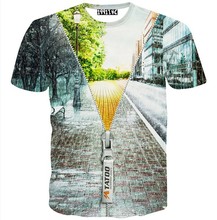 [Amy] Special design Fail zipper building 3d t shirt men/women casual t-shirt short sleeve summer tee T1537-38 free shipping