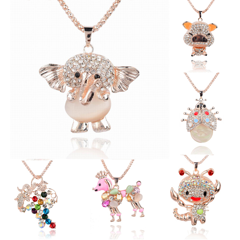 Fashion Jewelry for Women Rhinestone Crystal Pendant Valentine Day Sweater Long Chain Necklace Pendant Cat Coat