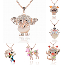 Fashion Jewelry for Women Rhinestone Crystal Pendant Valentine Day Sweater Long Chain Necklace Pendant Cat Coat Necklace