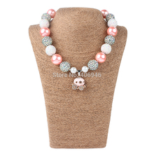 2Pcs New 2015 Lovely Pumpkin Carriage Chunky Princess Bubblegum Necklace For Girls Birthday Jewelry 