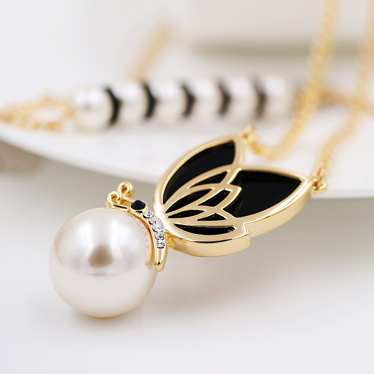 Gold Plated Honey Bee Necklace Rose Gold Plated Cute Honey Pearl Pendant Necklace Jewelry For Women