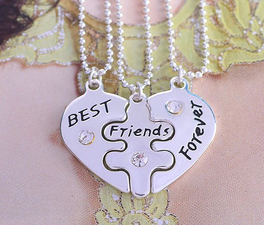 Colar Rushed Link Chain Jewelry 2015 New Style Broken 3 Parts Pendant Best Friend Forever Necklace
