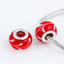 9*14 mm Red Glass Beads Round Chamilia DIY Spacer European Murano Troll Czech Bead Charm Fit For Chamilia Charms Bracelet BE008