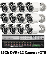 2TB HDD 16channel Full D1 DVR 12 Pieces 1 3 cmos 1000TVL Outdoor CCTV Cameras System