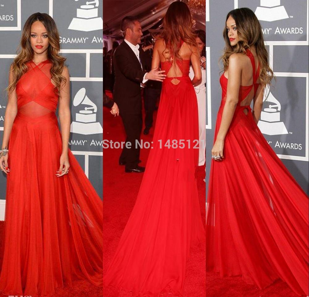 -Rihanna-Dresses-2015-Red-High-Neck-Open-Back-Red-Carpet-Celebrity ...