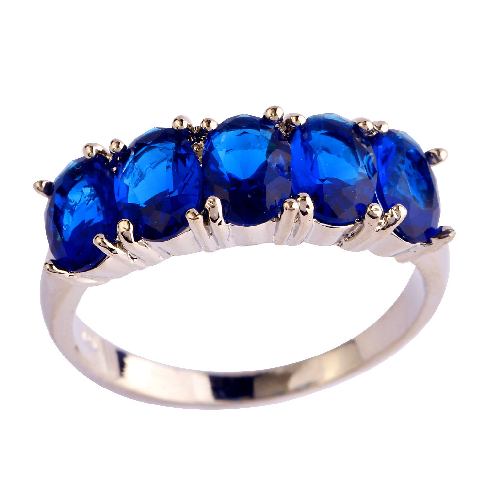 2015 New Jewelry Fashion Sparkling Blue Sapphire Quartz For Women 925 Silver Ring Size 6 7