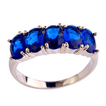 2015 New Jewelry Fashion Sparkling Blue Sapphire Quartz For Women 925 Silver Ring Size 6 7 8 9 10 Wholesale Free Shipping