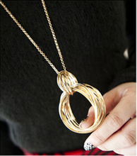 2015 Brand New Vintage Gold/Black Circle Long Necklace Sweater Chain Women Fashion Jewelry Colares Femininos Bijuterias Collar