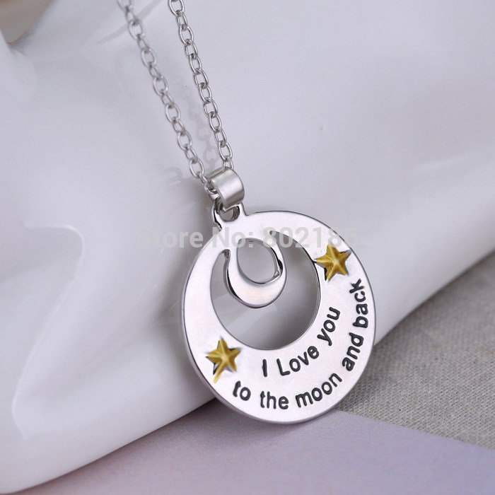  I Love You To The Moon And Back Pendant Necklace Silver Gold Personalised Hand Stamped