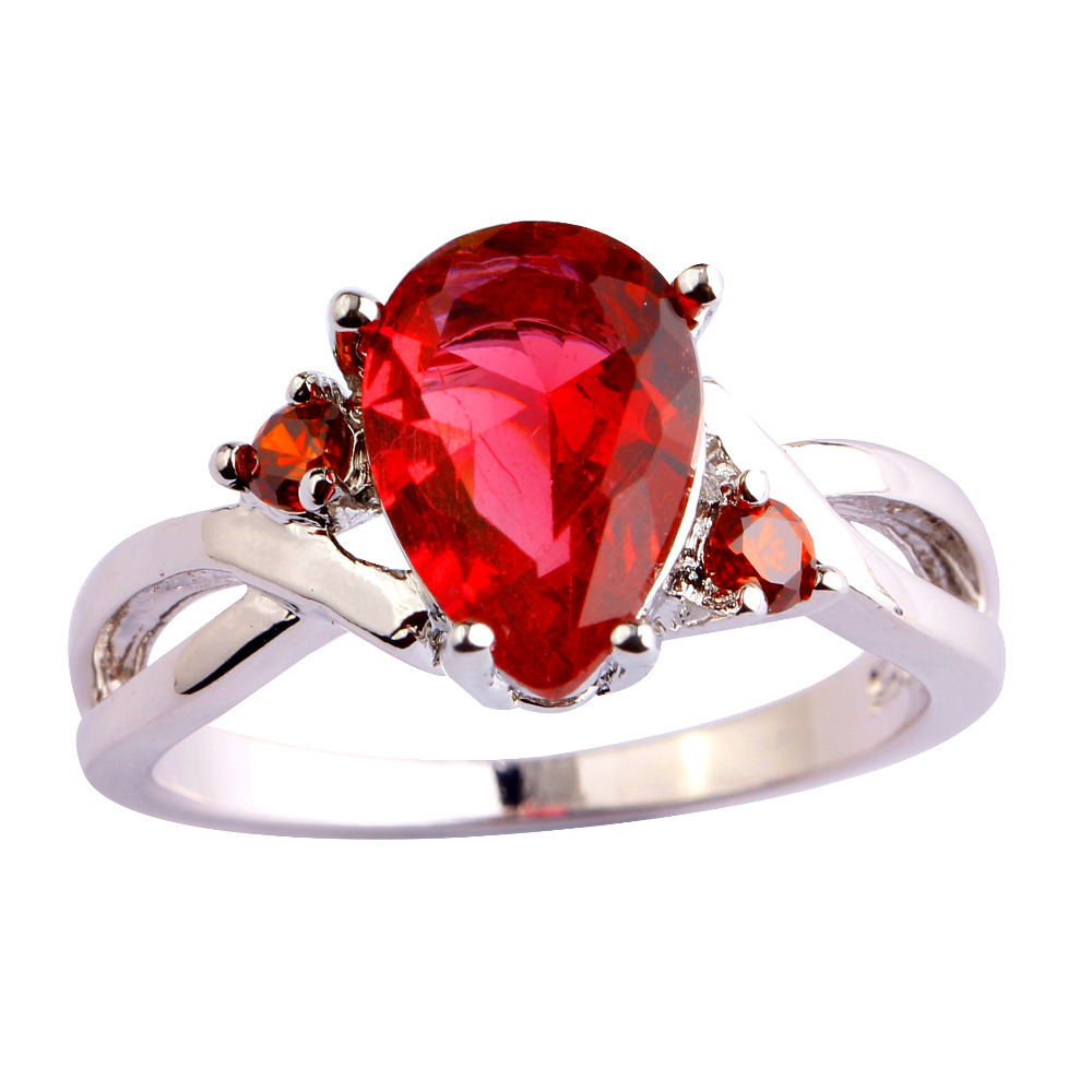 Fashion Water Drop Style Cupid Jewelry Women Ruby Spinel 925 Silver Ring Size 6 7 8