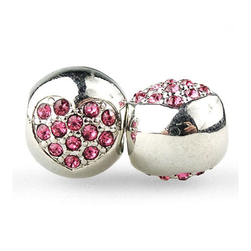 New Crystal bead 1Pc Pink Crystal Love Heart Silver Fit pandora Alloy Bead Charm Fit Bracelets