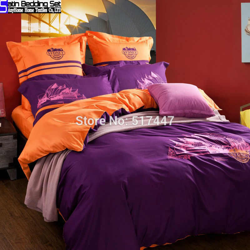 100 Cotton Embroider Sydney Opera House Pattern Purple Bed Duvet