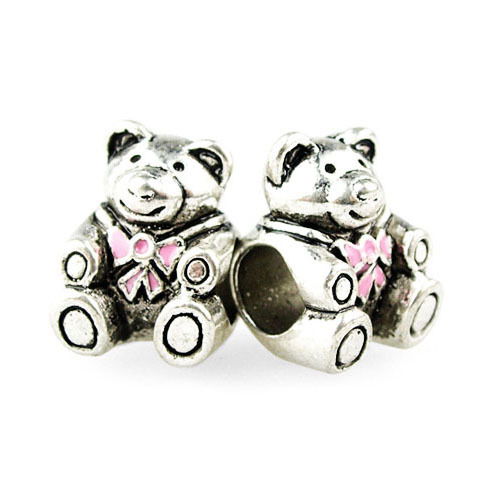 New Free Shipping 1Pc Silver Plating Bead Charm Fit pandora Bead Crystal Lovely Bear Bead Fit