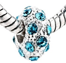 Min order $10 1pc alloy bead with Czech Republic rhinestone Blue Silver Fit pandora Bead Fit Bracelets & Bangles B41-4