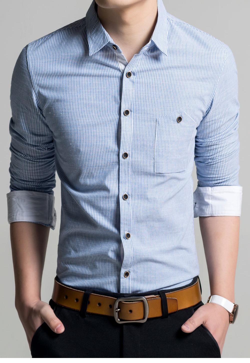 dear-lover hot Striped Roll-up Sleeves Male Shirt LC14011 mens dress shirts fashion 2015 new blusas masculinas men's clothing