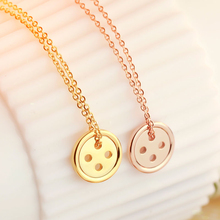 2015 Lucky Button Women Necklace Silver Gold Rose Gold Stainless Steel Link Chain Jewelry Best Gift