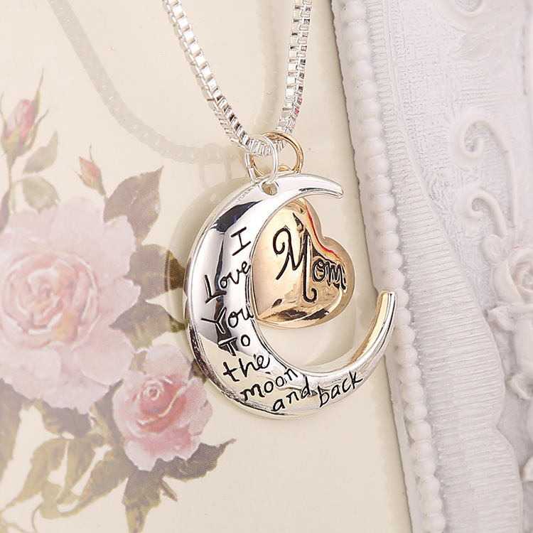 New arrived Moon Heart mom Necklace I Love You to the Moon And Back personality hang