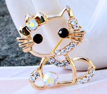 New fashion white gold plated crystal cat brooch rhinestone brooch lovely woman marriage jewelry wholesale gift