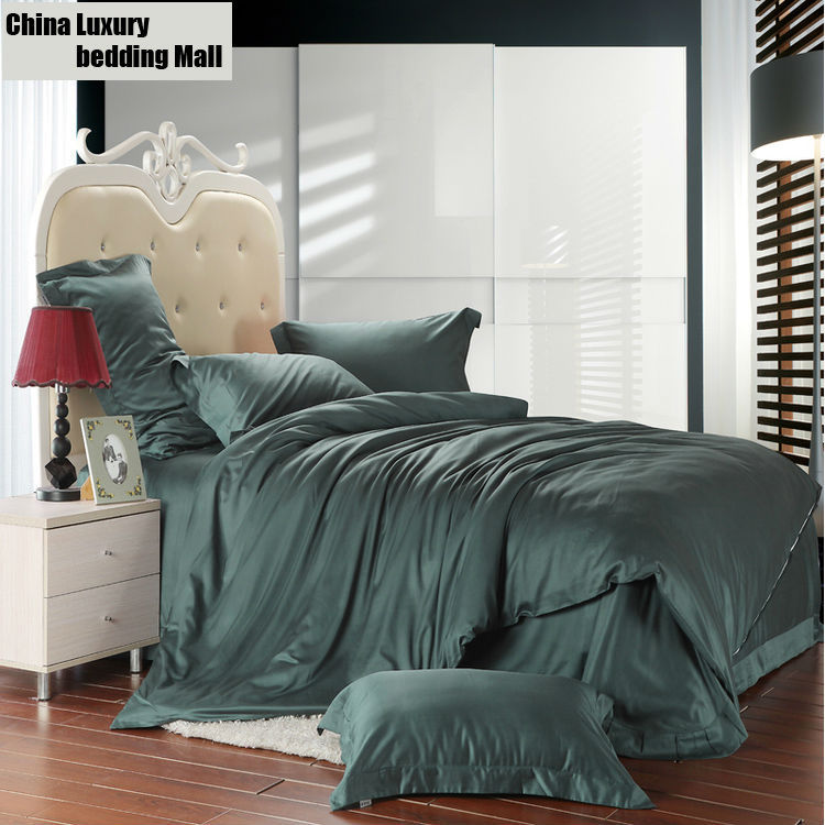 Dark Green solid color bedding set king queen size bedclothes Elegant ...
