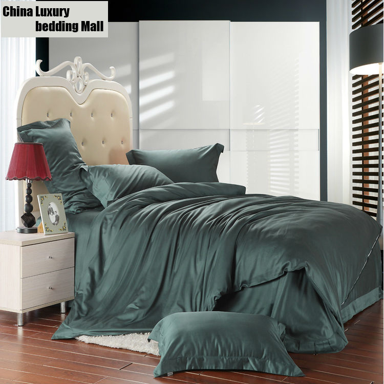 Dark Green solid color bedding set king queen size bedclothes Elegant ... Dark Green solid color bedding set king queen size bedclothes Elegant ...
