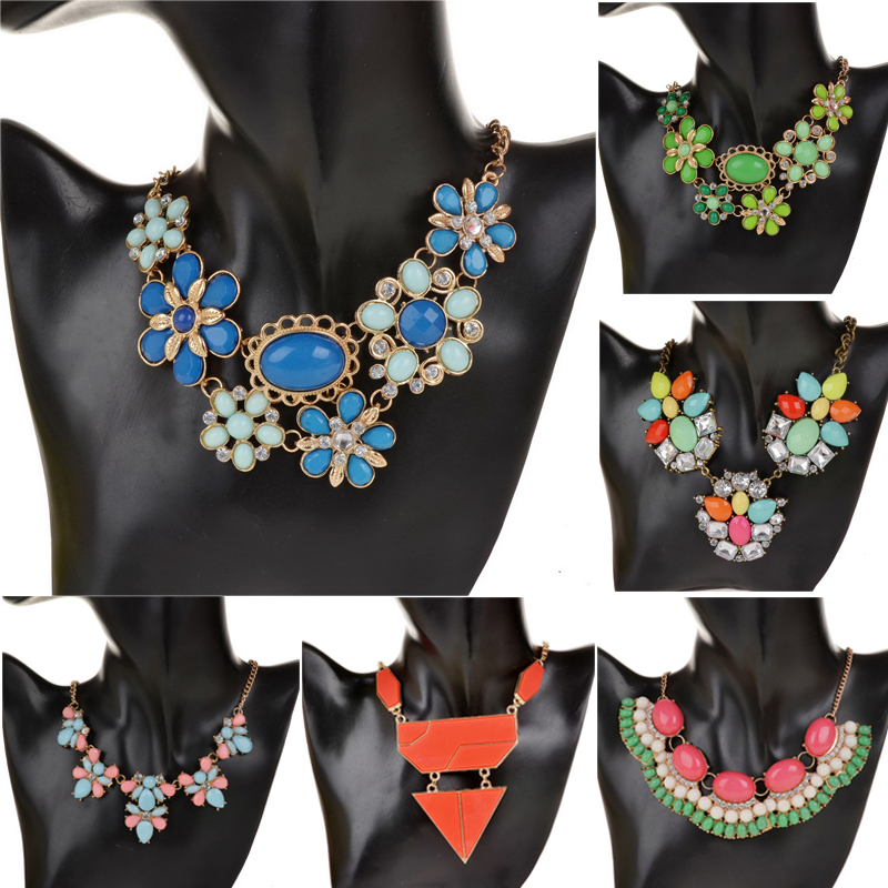 New Fashion Jewelry for Women 2015 Crystal Acrylic Statement Collar Necklace Vintage Retro Copper Shourouk Necklaces
