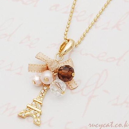 LZ Jewelry Hut The 2015 New Fashion Top Quality Fashion Pearl Bow Eiffel Tower Necklace For