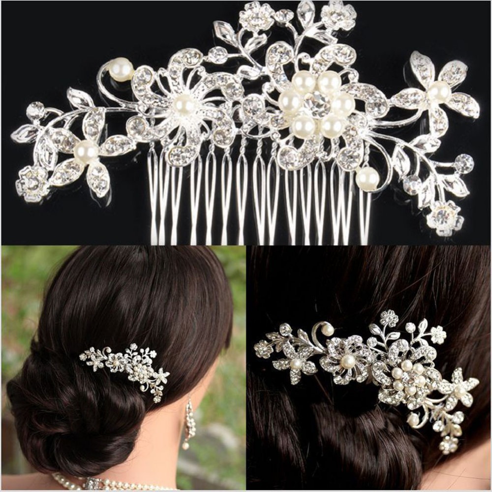 Bridal Wedding Flower Crystal Rhinestone Hair Clip Comb Pin Diamante Silver NVIE