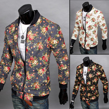 Size M XXL Chinese Style Flowers Print Coat Long Sleeve Men Casual Zipper Jackets Slim Fit