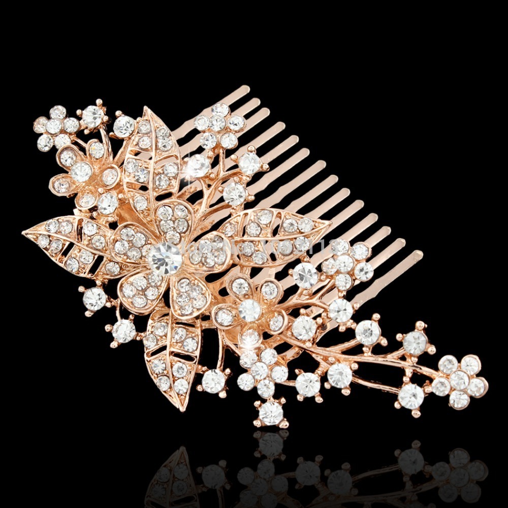 Bella 2015 New Rose Gold Plated Bridal Hair Comb Austrian Crystal Head Piece For Women Silver