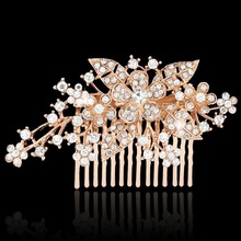 Bella 2015 New Rose Gold Plated Bridal Hair Comb Austrian Crystal Head Piece For Women Silver