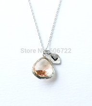 Bridesmaid Gifts Initial Stone Necklace Peach Stone Initials Necklace Women 2015 Boho Jewelry cc