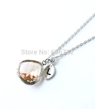 Bridesmaid Gifts Initial Stone Necklace Peach Stone Initials Necklace Women 2015 Boho Jewelry cc