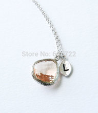 Bridesmaid Gifts Initial Stone Necklace Peach Stone Initials Necklace Women 2015 Boho Jewelry cc