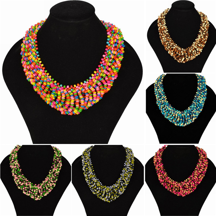 Charm Fashion Multicolored Wood Beads Necklaces For Women Men New Style Chunky Chain Necklace Fashion Jewelry