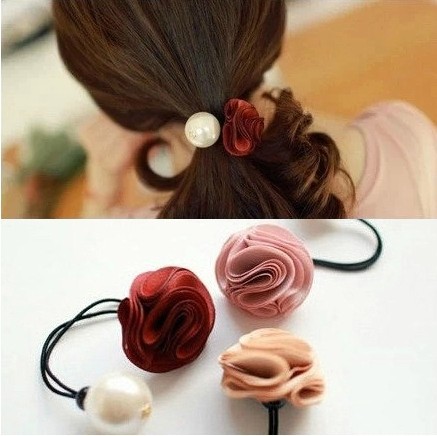 6903 Free shipping Korea hair ring for women girl fashion flower rose Pearl hair tie