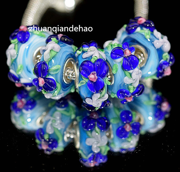 Silver  Painting  beads 925 Series Flowers  Sterling DYI painting Lansezhuti glass GLASS 5P