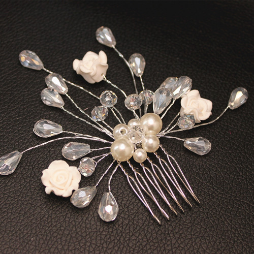 Fashion Wedding Bridal Hair Accessories Silver Plated Hair Jewelry Flower Crystal Pearls Hair Clip Hair Comb