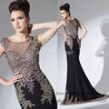 Black Lace Formal Evening Gowns 2015 Brand Long Elegant Prom Dresses Mermaid Applique Beads Women Couture