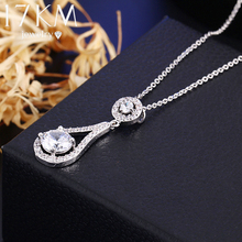 17KM Brand Charm Water Drop Big Stone Gem Shinning CZ Zircon Chain Necklace Heart Crystal Fine